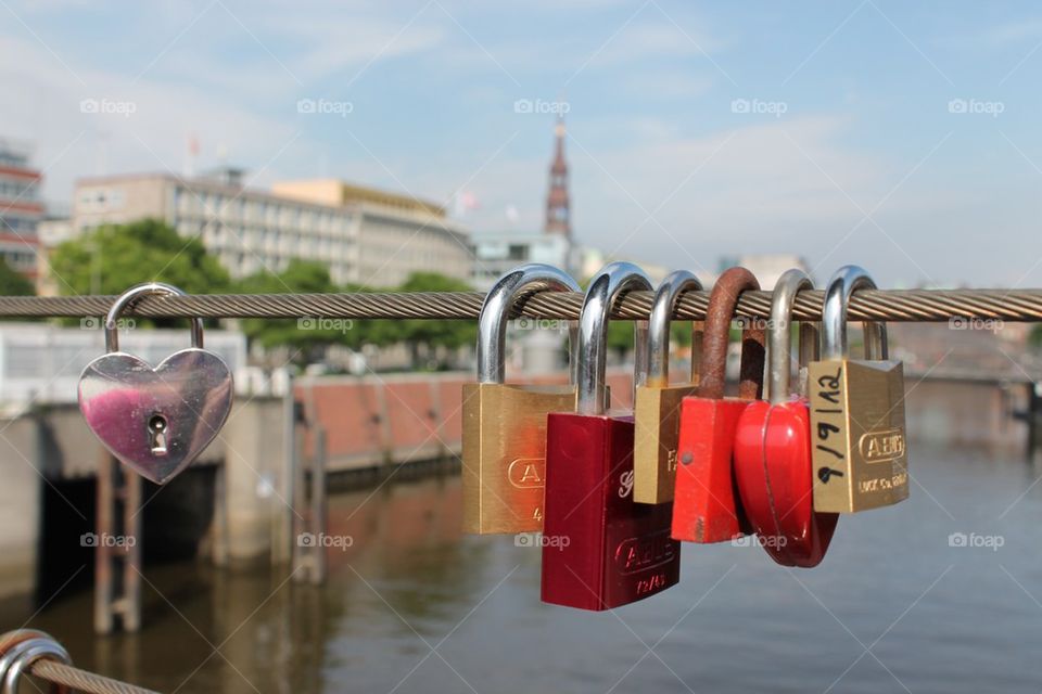 Padlocks on the bridge in Hamburg.