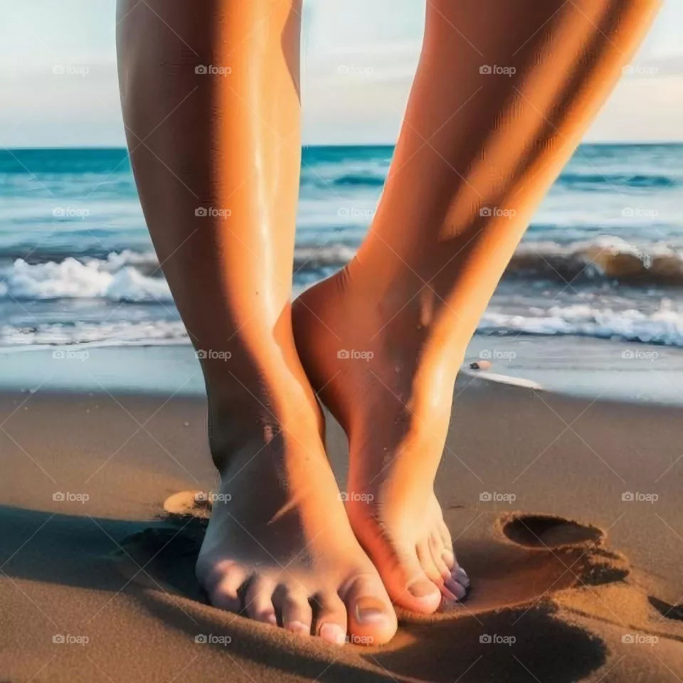 lady feet standing on beach closeup photoshoot