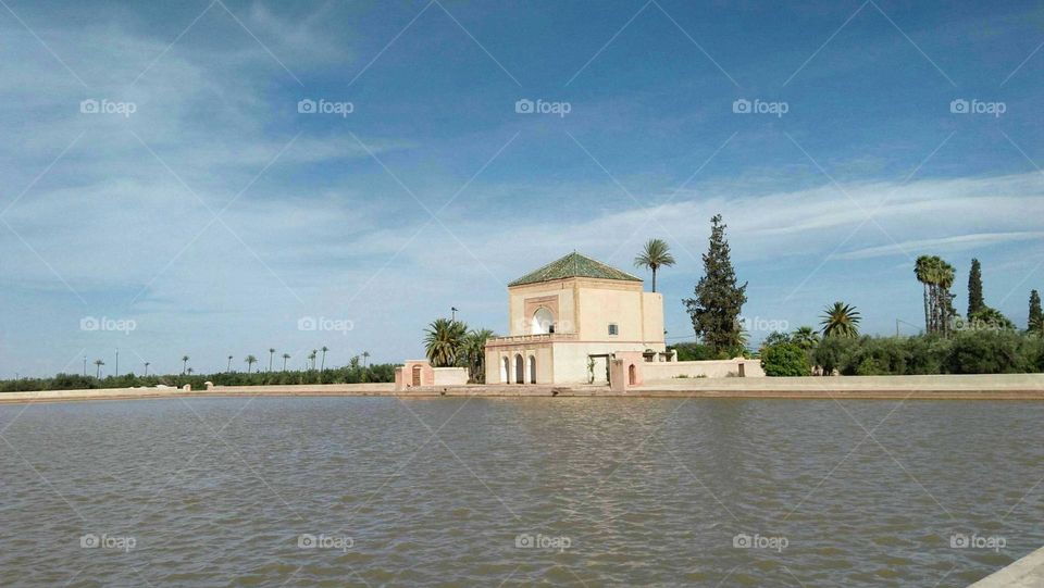 The garden of Menara at marrakech city in Morocco.