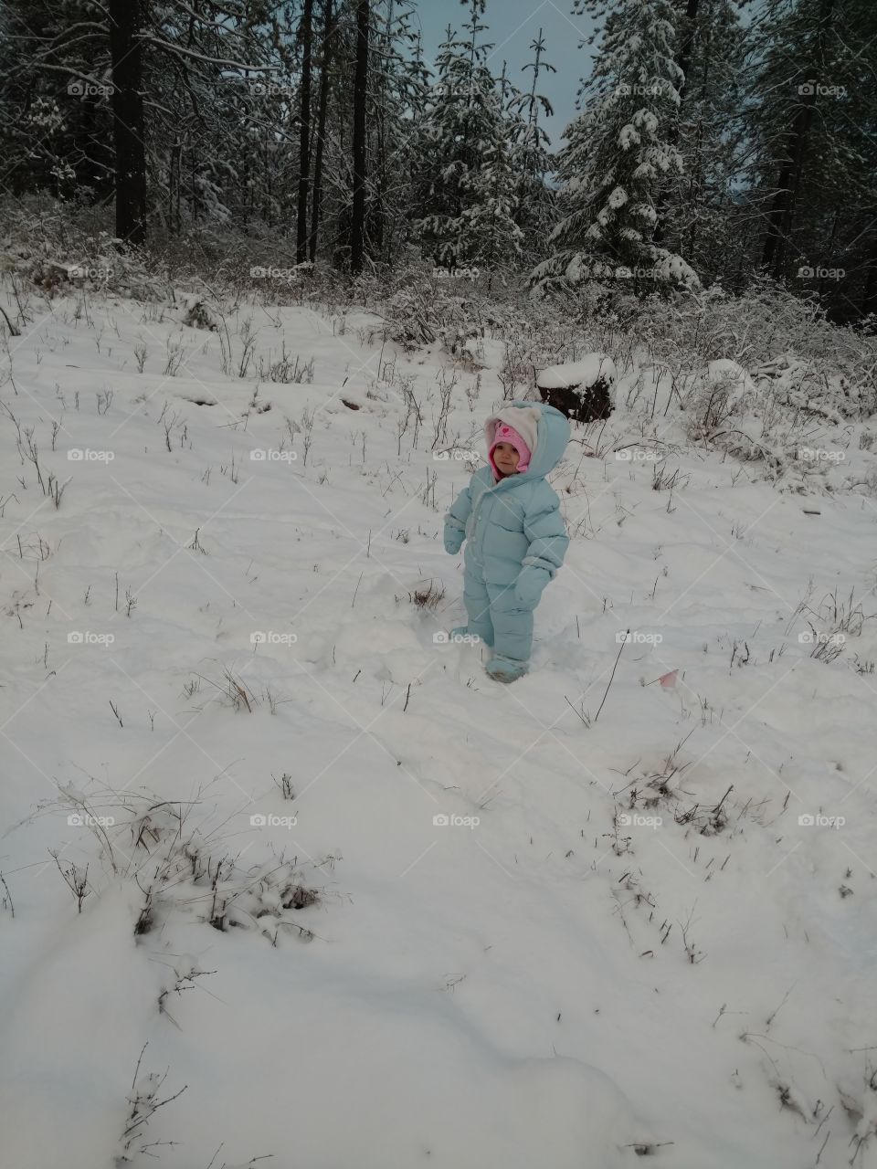 Boy standing on snowy landscape