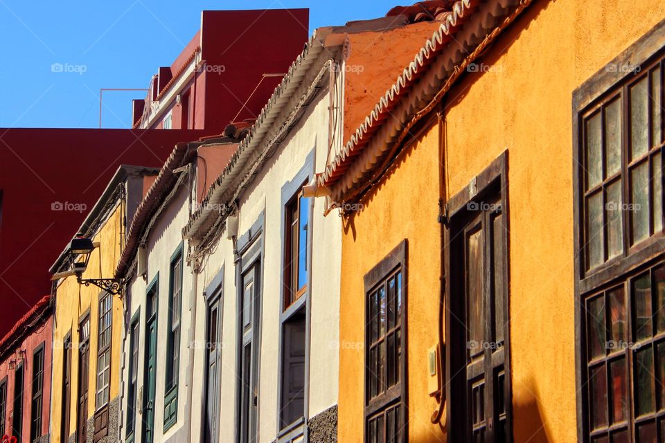 Close up of colorful houses in a row