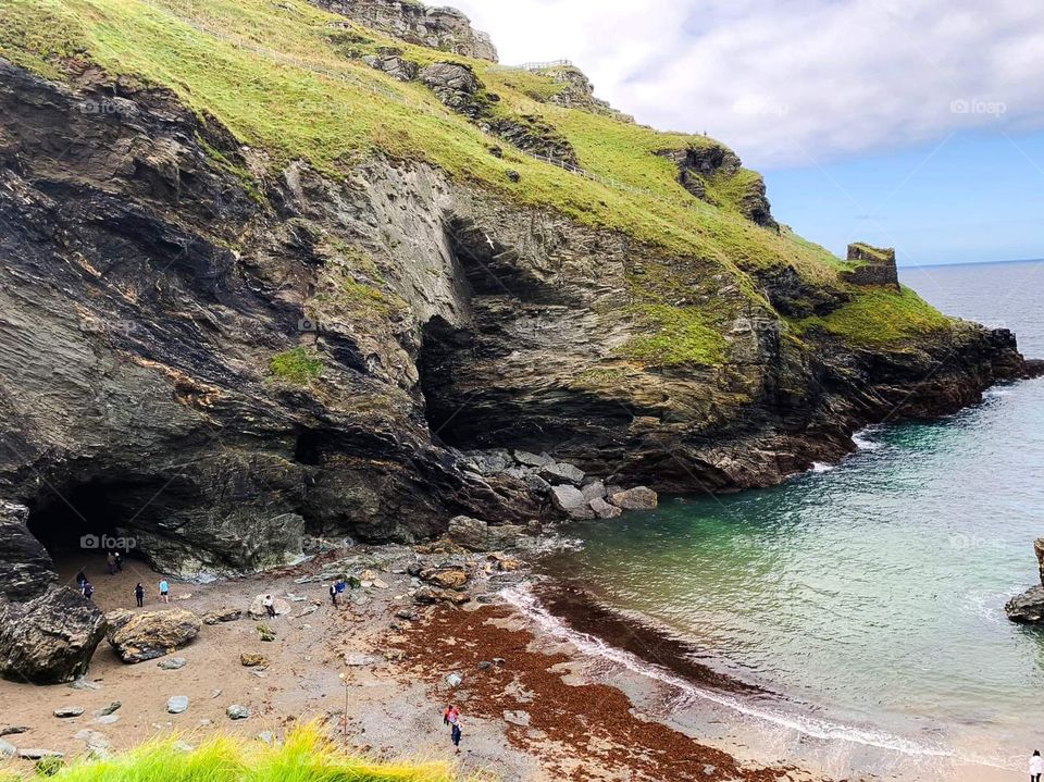 Beautiful quay and caves in Cornwall 