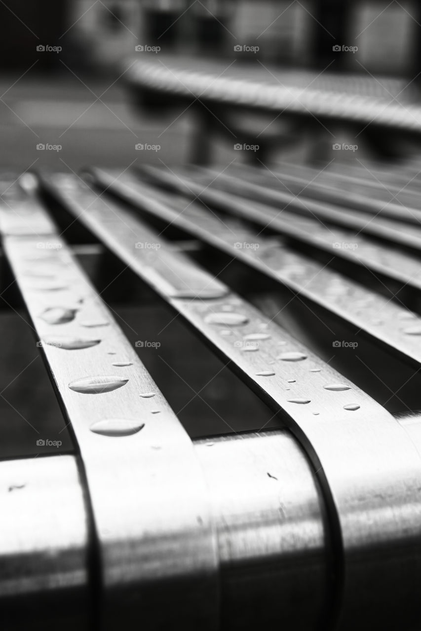 Metal bench after the rain