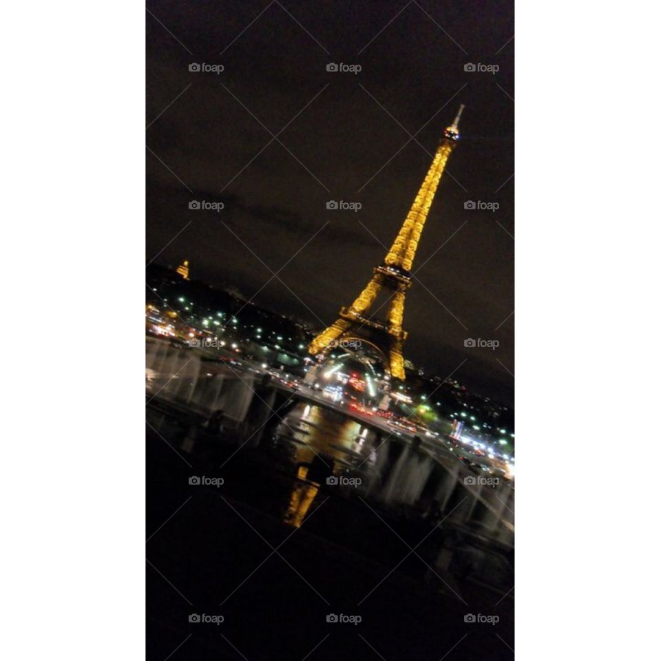 Eiffel Tower night view at angle 