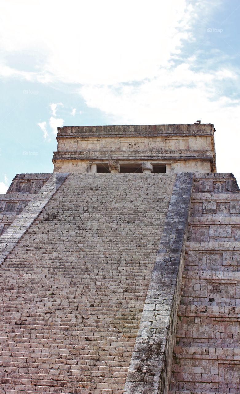 Looking up at the past . Chitzen Itza, Mexico, Mayan landmark - looking up mission 