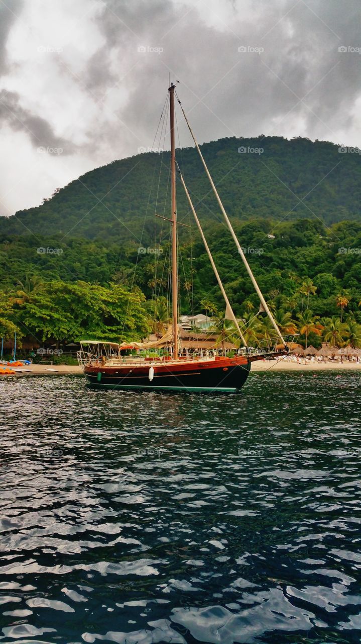 beautiful sailboat..between the pitons ..St Lucia