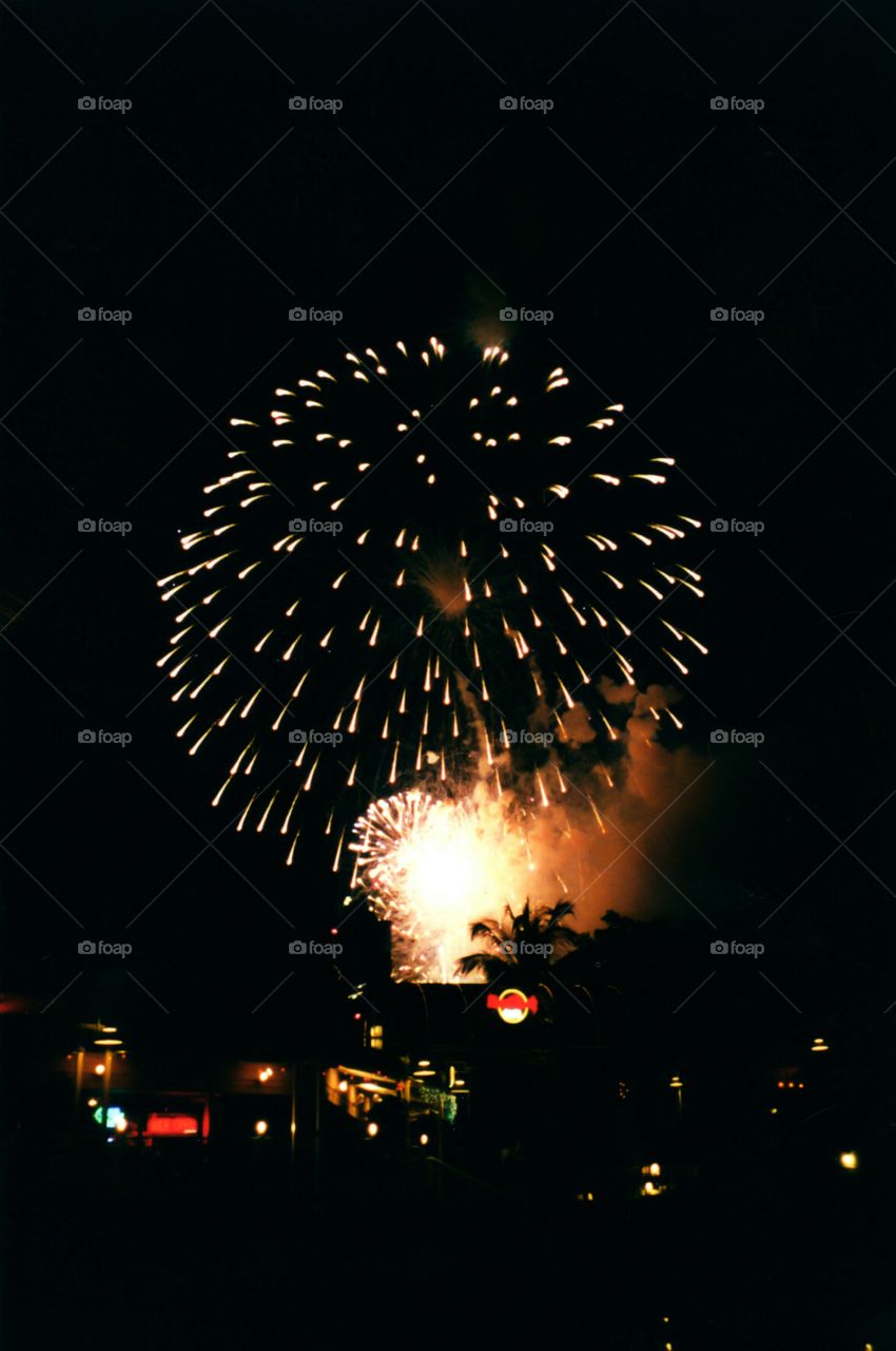 Bay Front Miami fireworks display from boat on Biscayne Bay