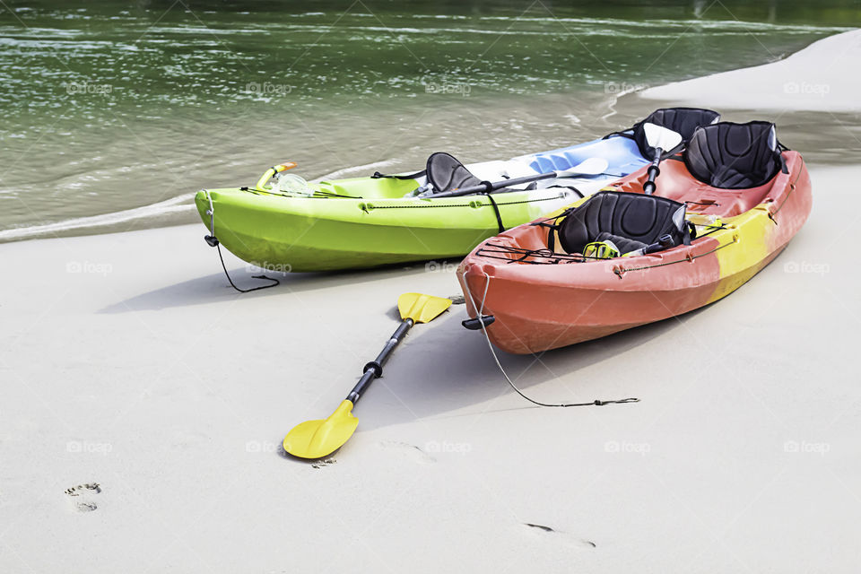 Kayaking on the sand of the sea.