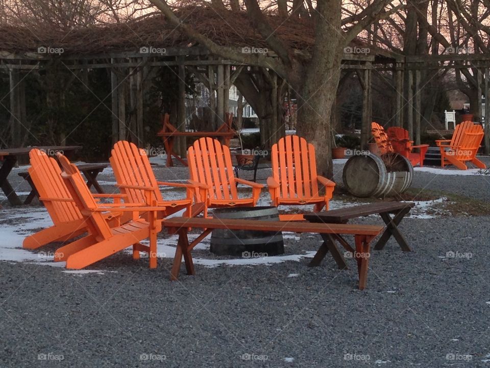 Orange chairs outdoors