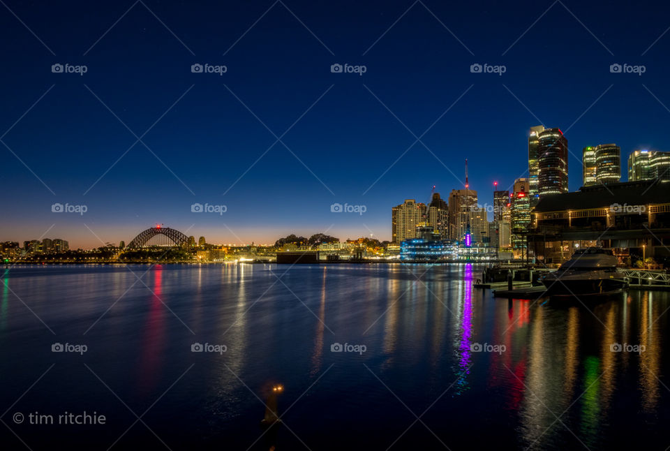 Another in my tour guide series - far right foreground is Jones Bay wharves, Barangaroo towers behind. Then moving left is midtown apartments, then Barangaroo Reserve, the Sydney Harbour Bridge then North Sydney - dawn 