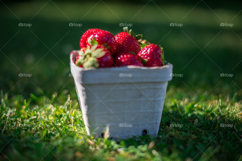 Red strawberries in box