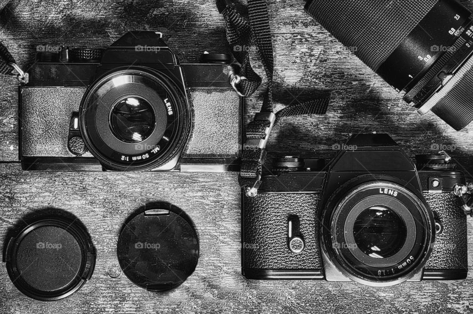 Old camera flatlay