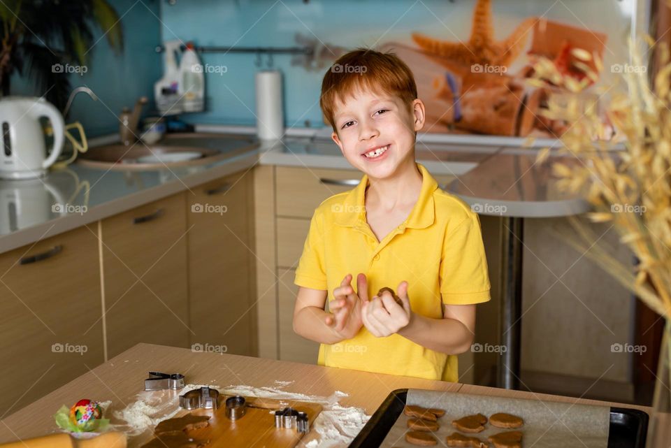 red-haired boy child, bright emotions happiness
