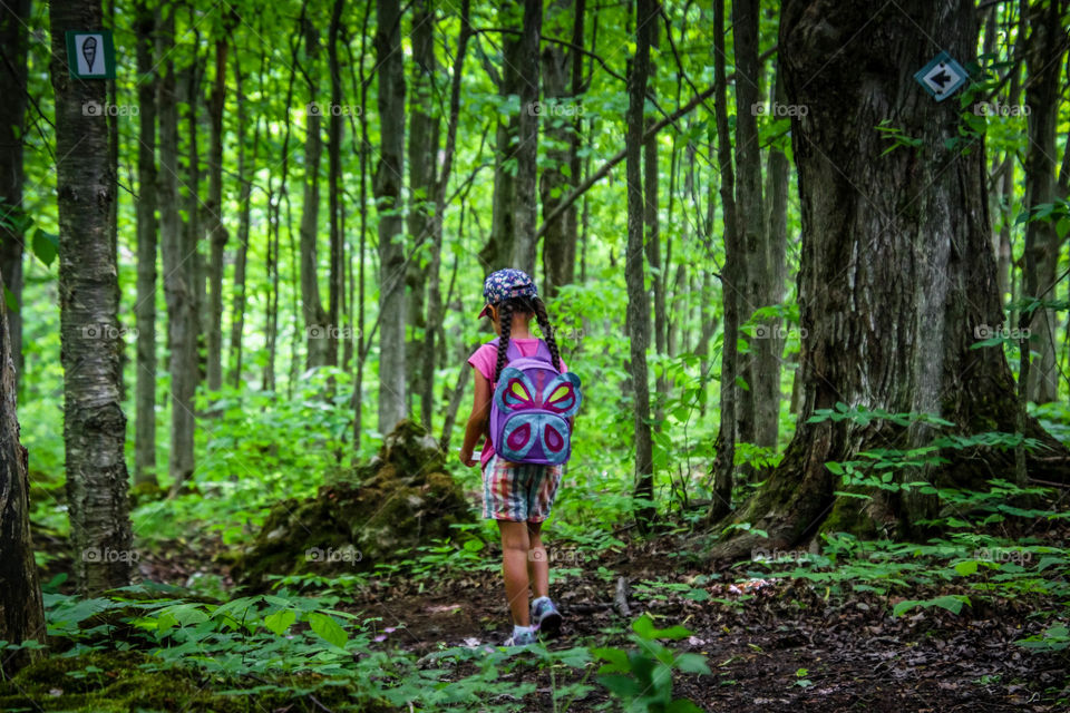 Hiking in a forest