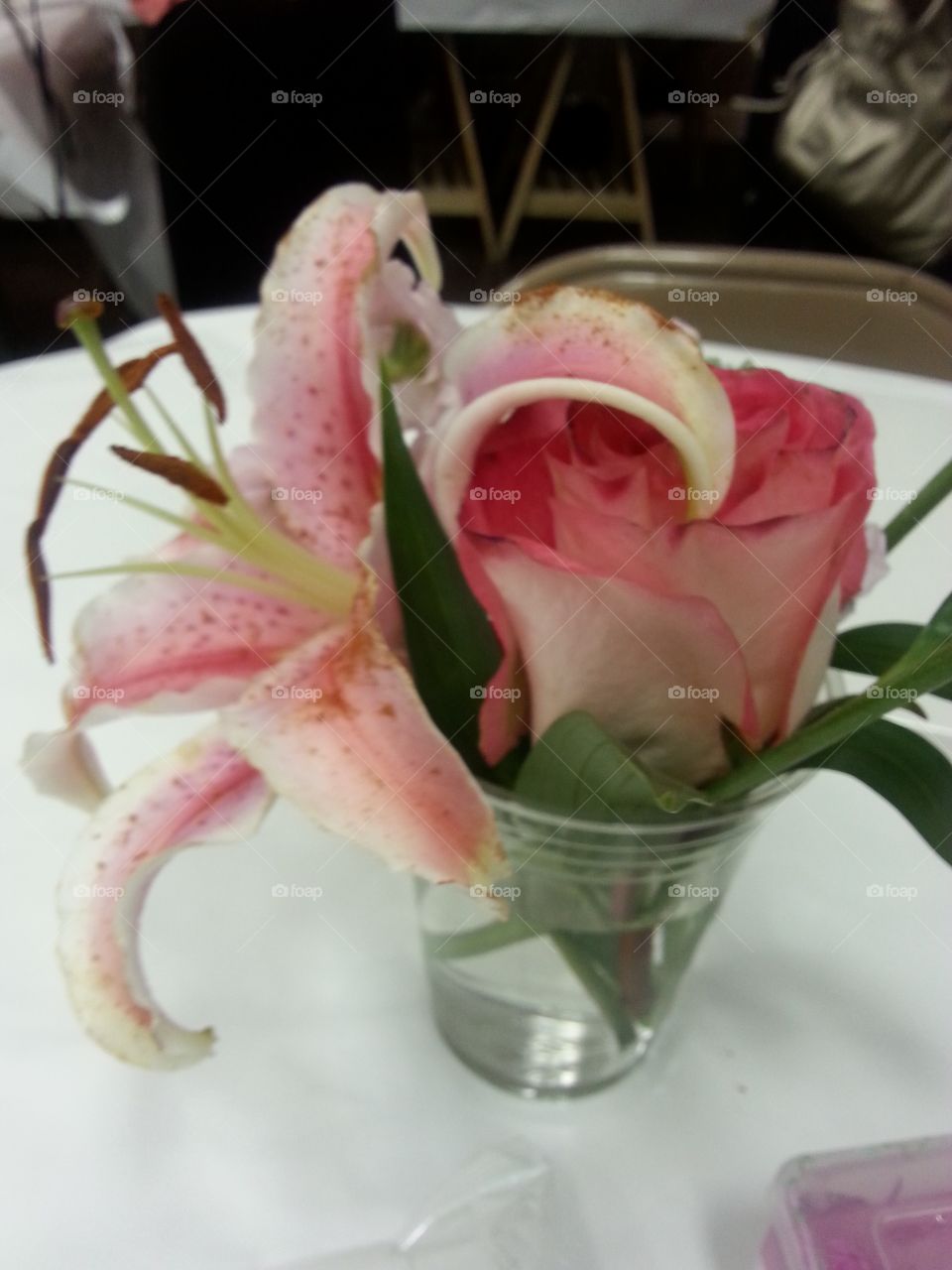Pretty pink centerpiece  lily flower.
