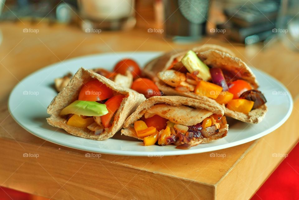 Close-up of pitta bread in plate