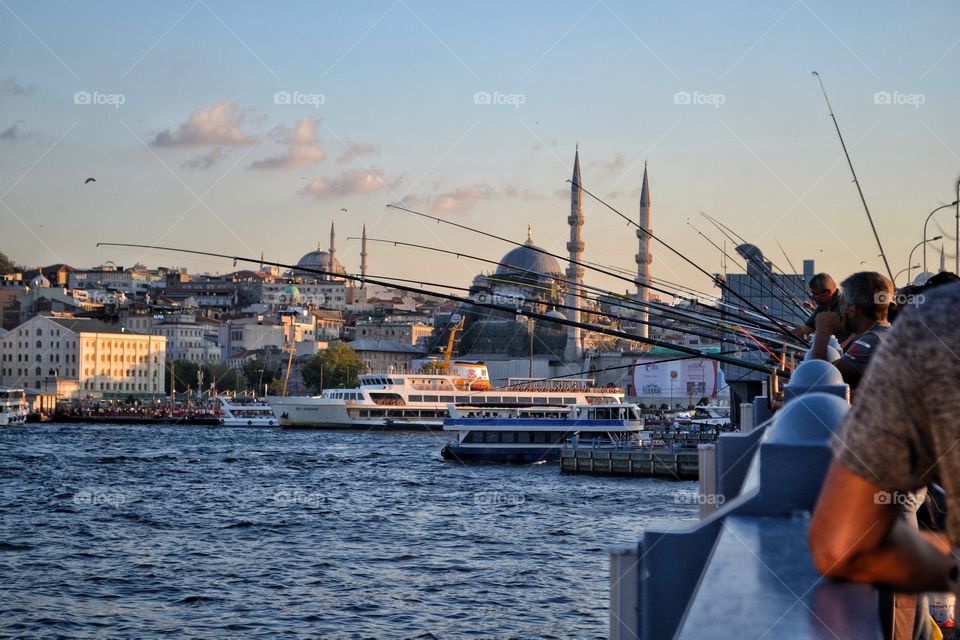 Fishermens on the Galata bridge in Istanbul