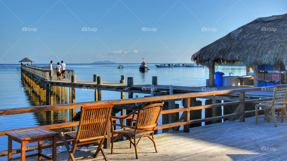 A pier on the beach near Bunaken island, north Sulawesi, Indonesia