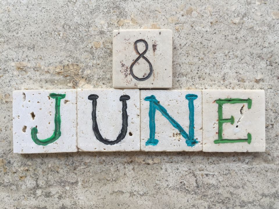 8 June, calendar date on carved travertine pieces