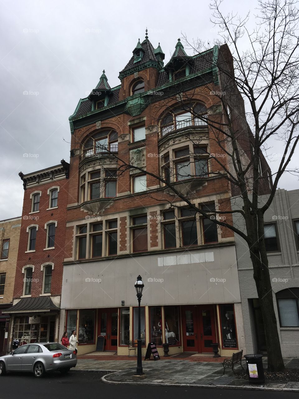 Red old brick building in the city center 