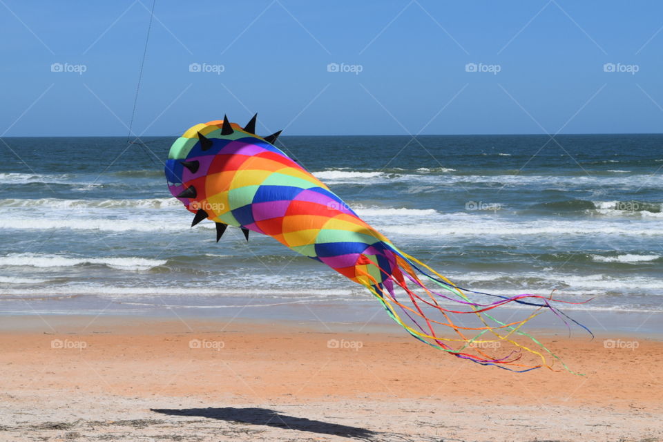 Ocean Colorful Kite Flying  Flagler Beach Florida