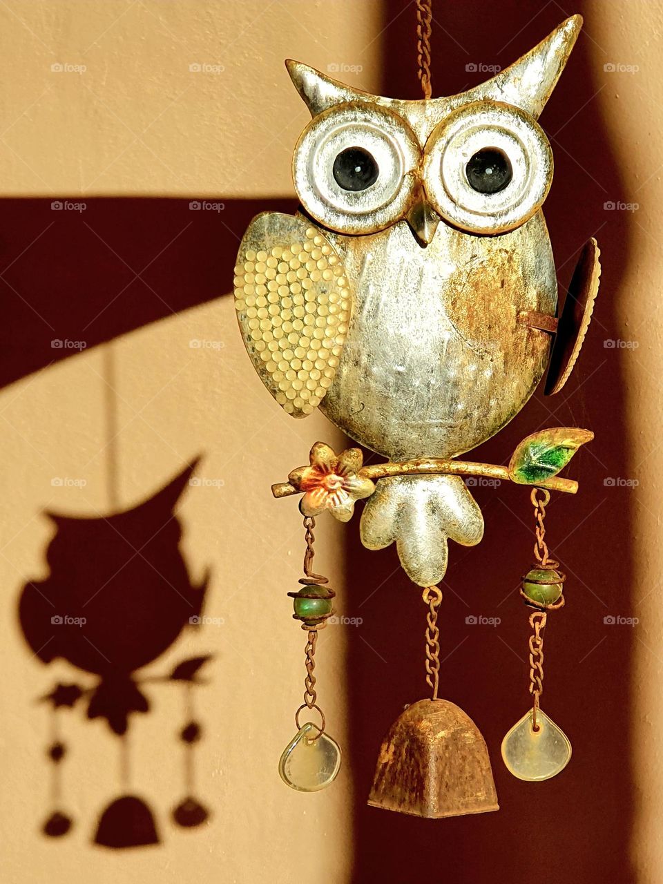 hanging metal owl- wind chime