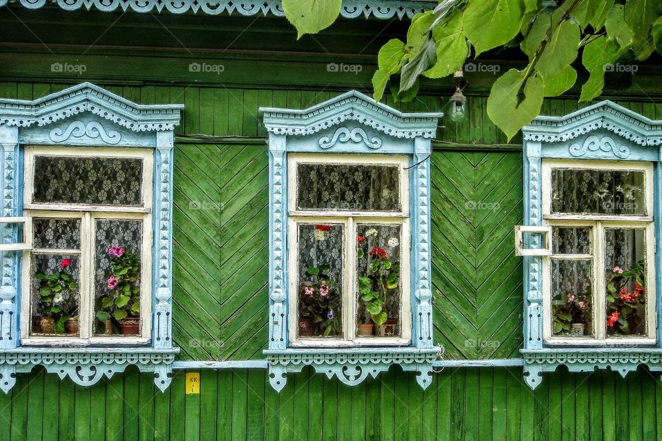Window detail of Dacha on outskirts of Moscow