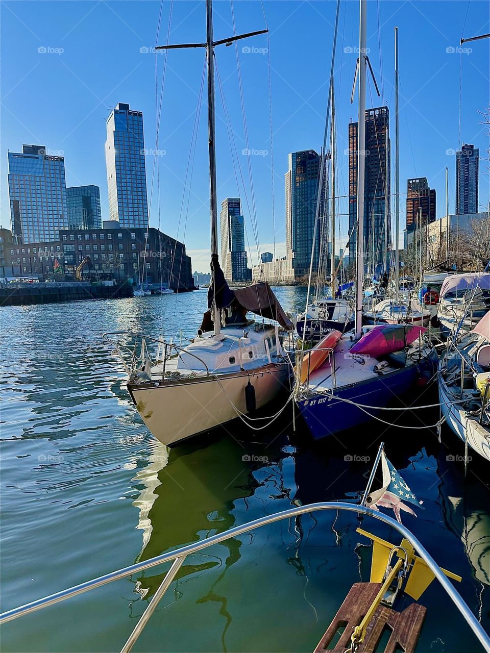 This is beautiful “Newtown Creek” by the “Pulaski Bridge” in LIC, Queens with its boats seen from aboard one of them, the “Salvation”, the “28 ft 1969 Luhrs” cabin cruiser that I and my partner “Timothy Trespas” call home. 2023. Hypnotic Productions
