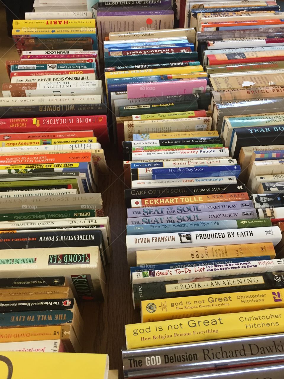 Box of books at a used book sale. 