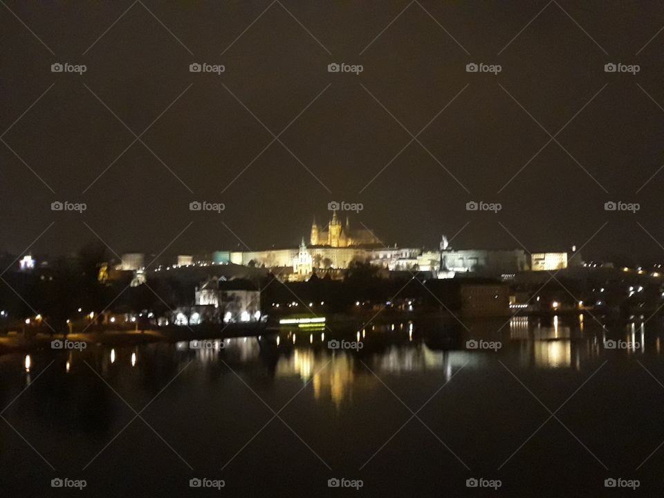black night, Prague castle, river, Vltava river, riverside, Prague, Czech republic, night sight, castle, night castle, night view, lightning castle.