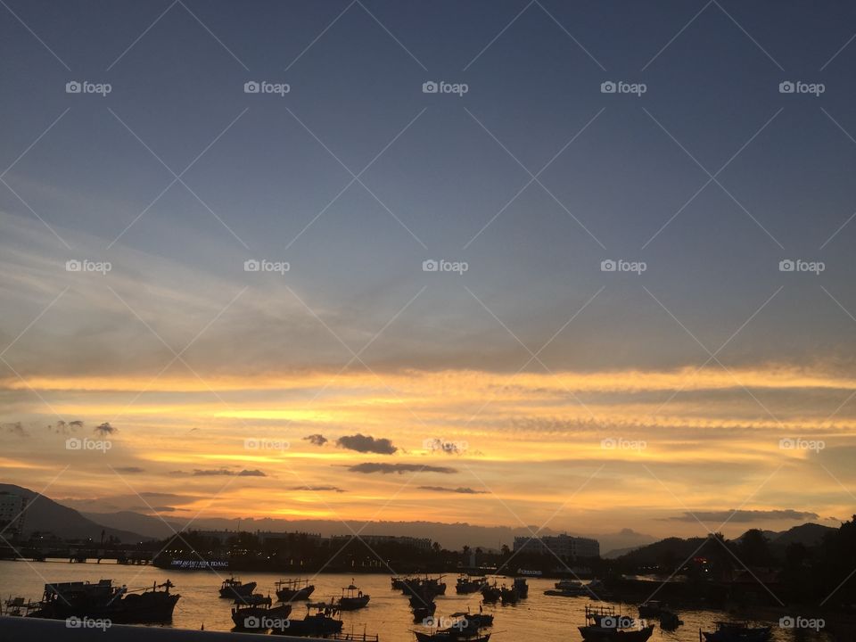 Sunset on a port, Vietnam