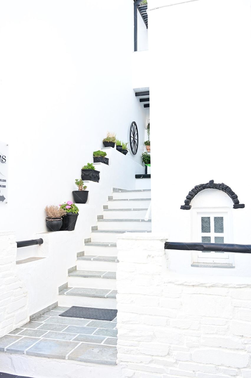 White architectural detail, Greek villa, white wash exterior