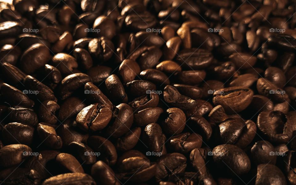 Roasted coffee beans close up