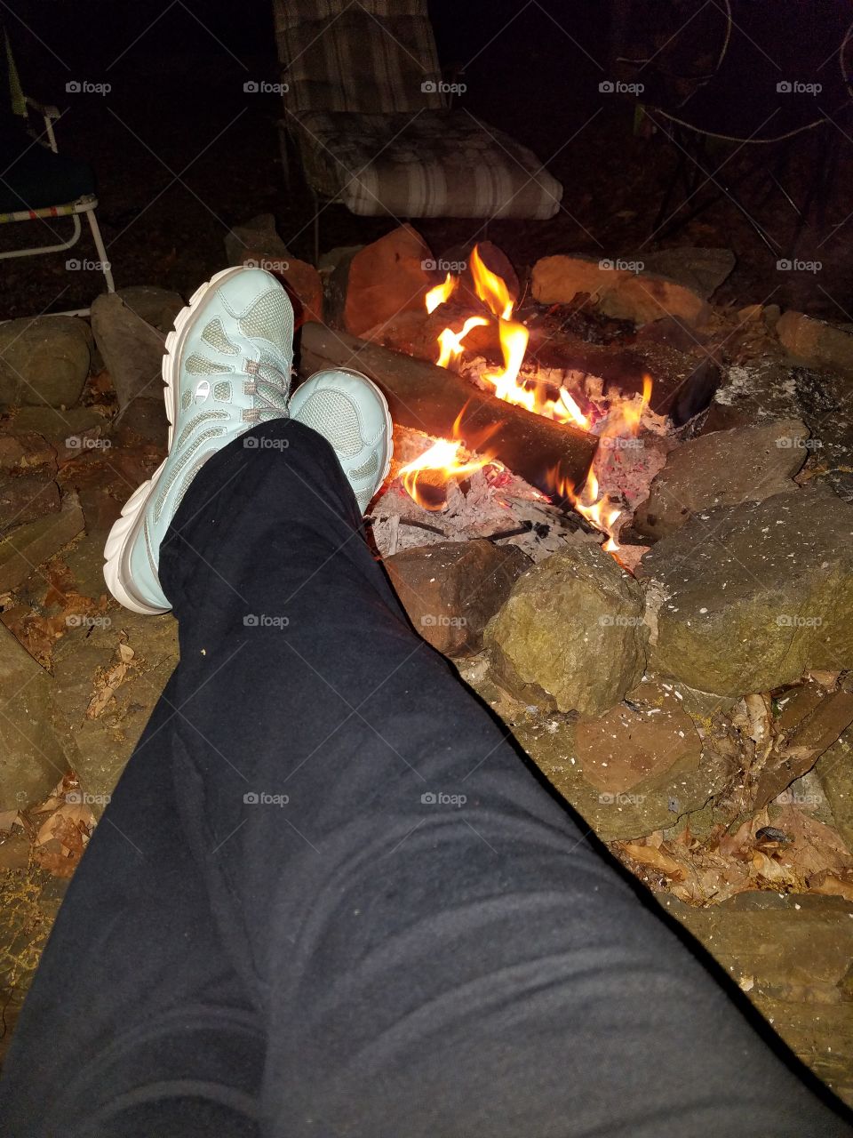 warming up by the fire