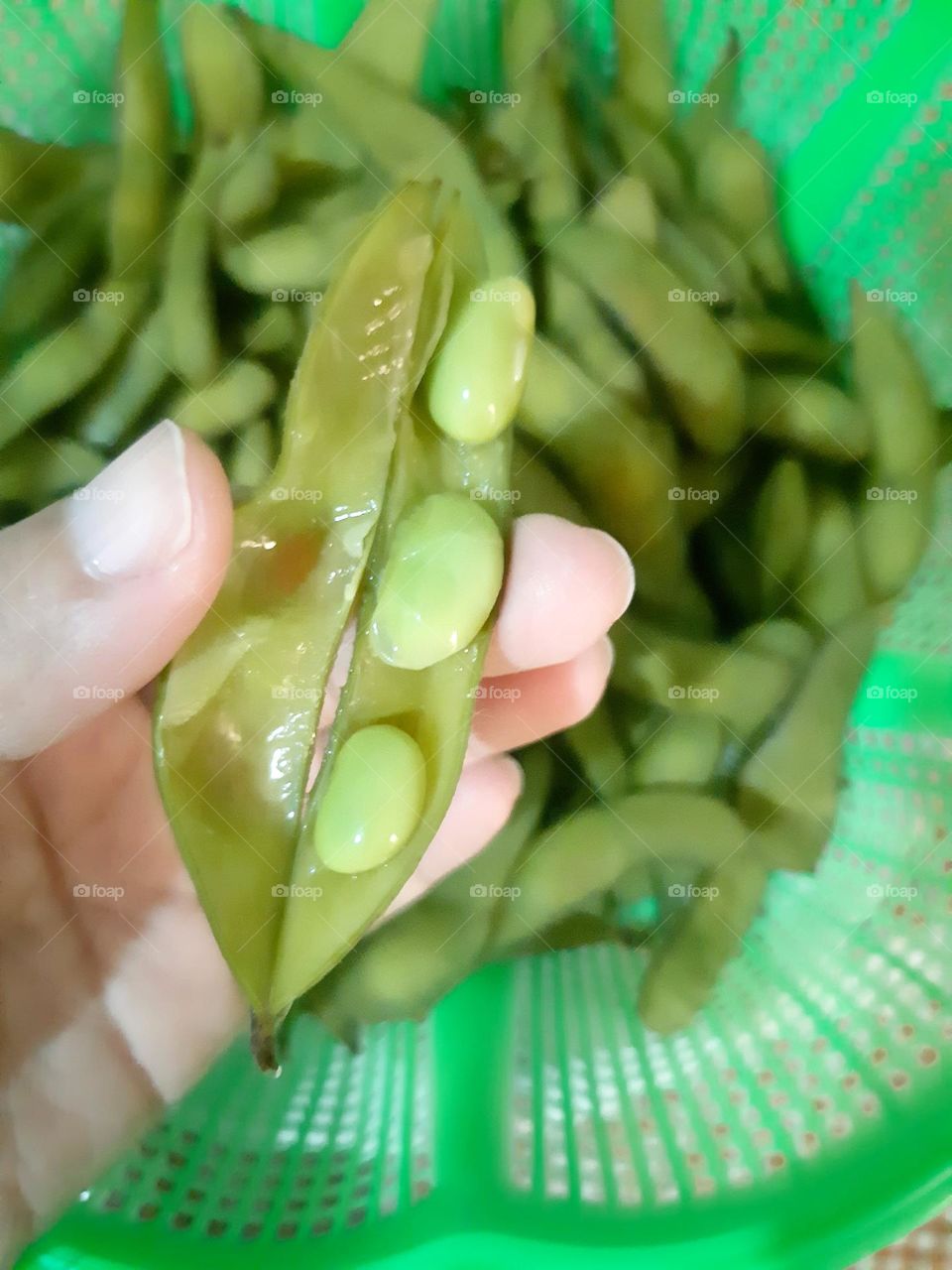 Delicious boiled green edamame