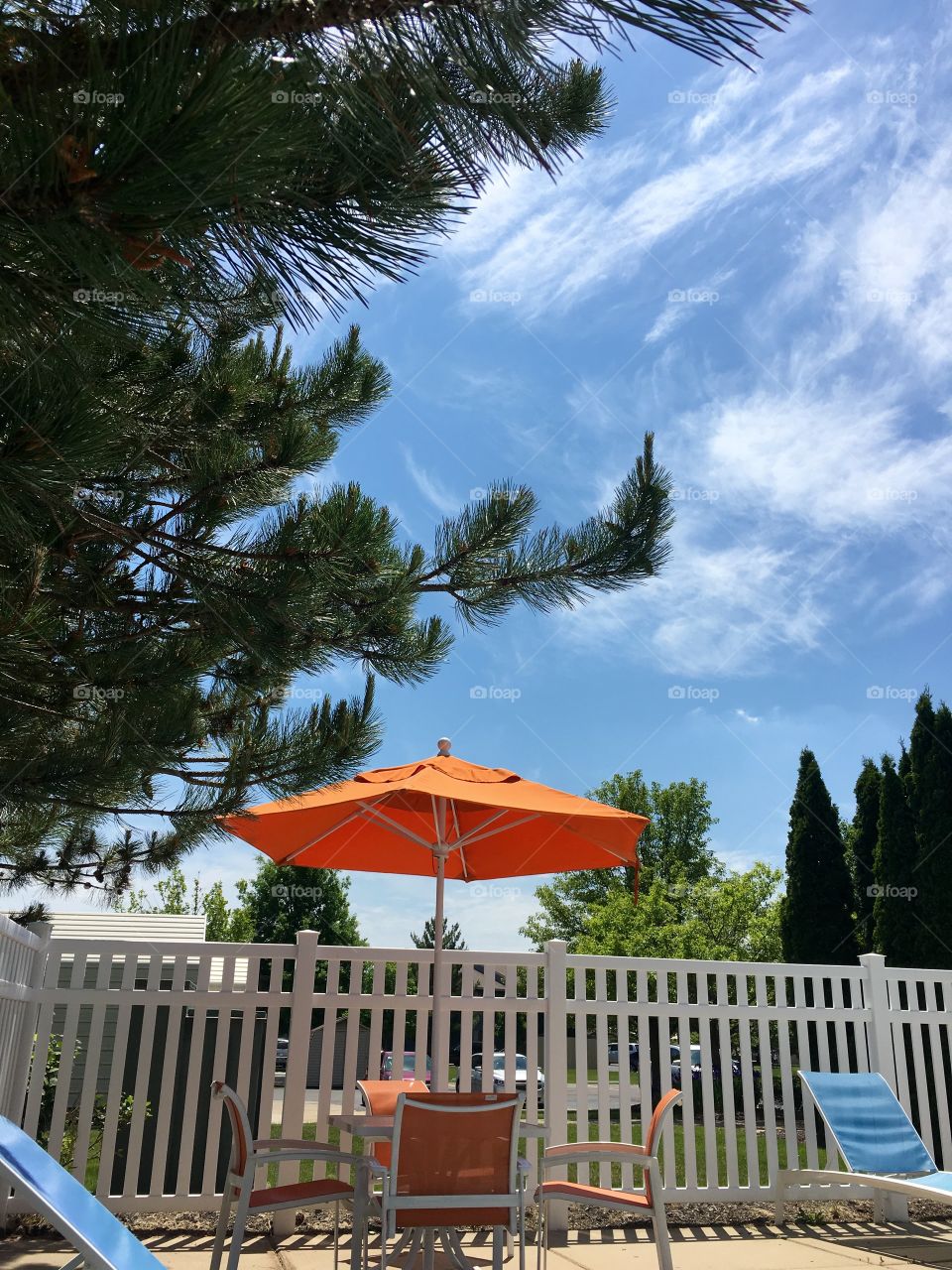 Orange pool umbrella