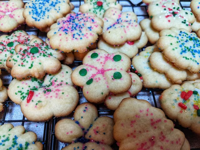 Christmas cookies, sprinkles on spritz