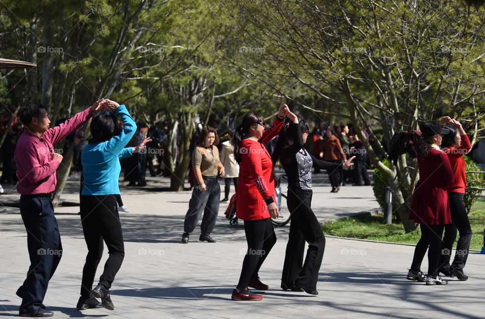 Asia China Beijing Ritan Park dancing people pubic dancing happiness park life street live