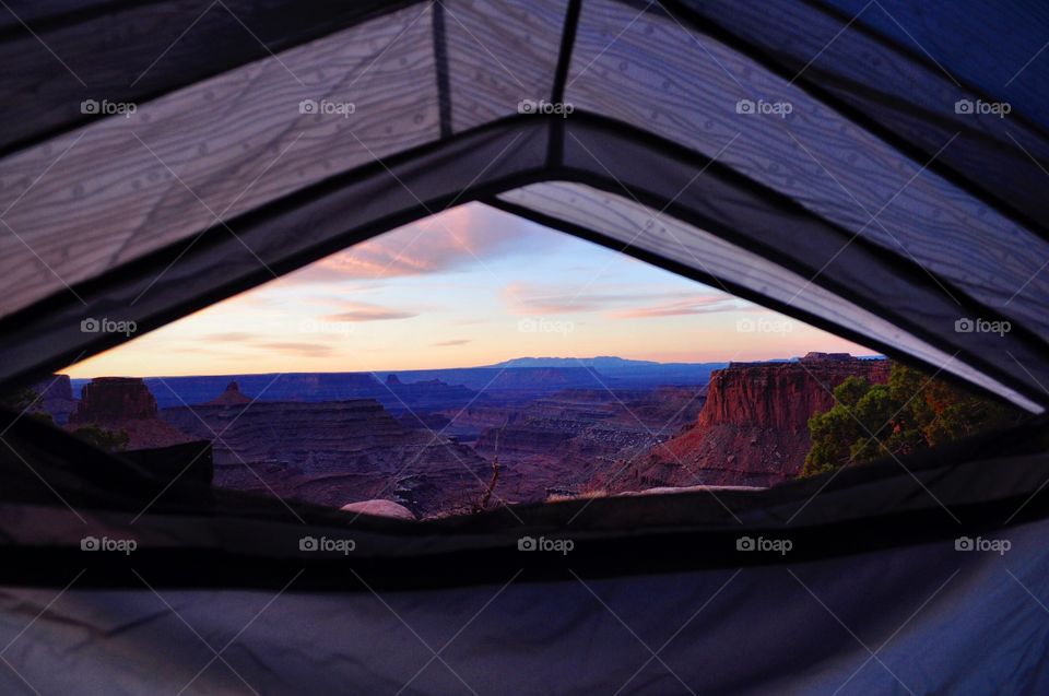 View of mountain from tent