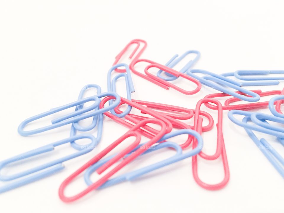 Paperclips on white background