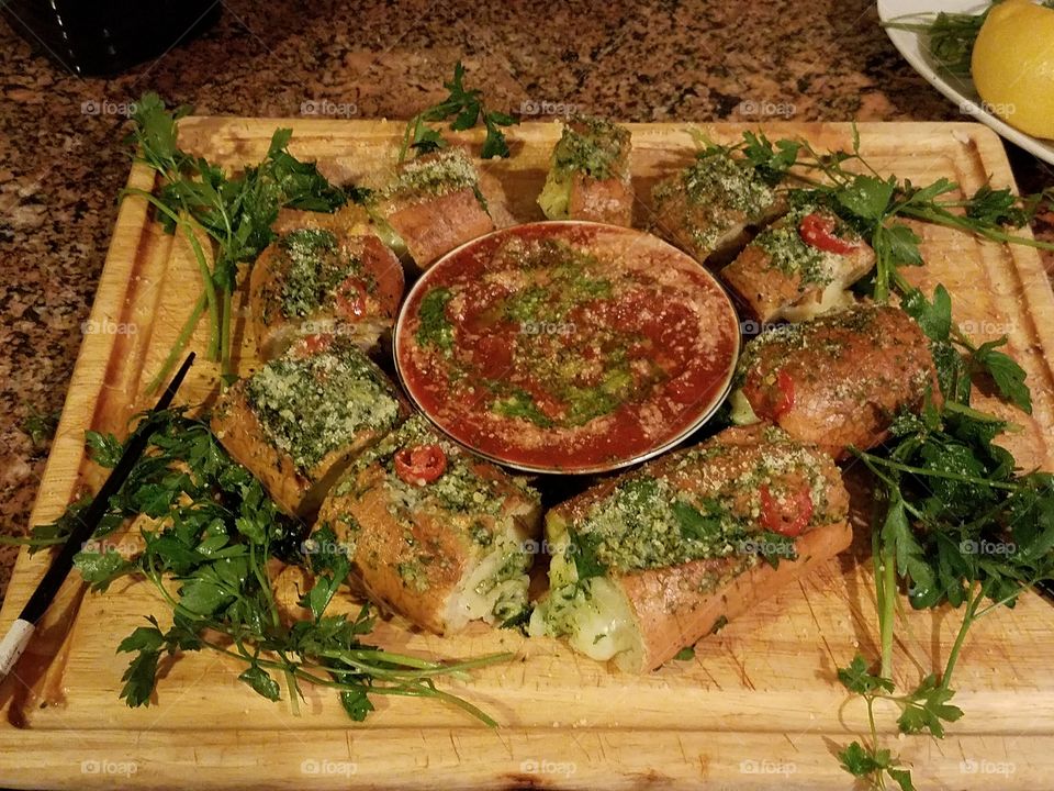 Chicken Parmesan garlic bread.