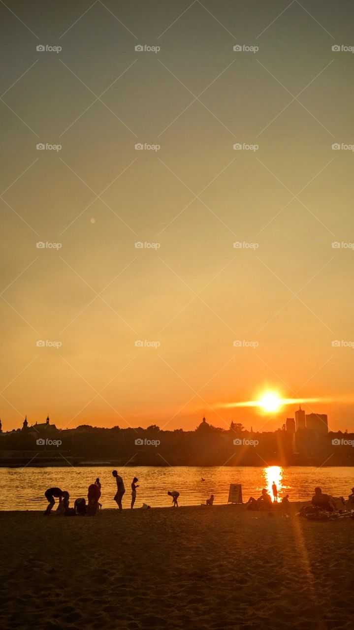 Sunset at Wisła river in Warsaw 