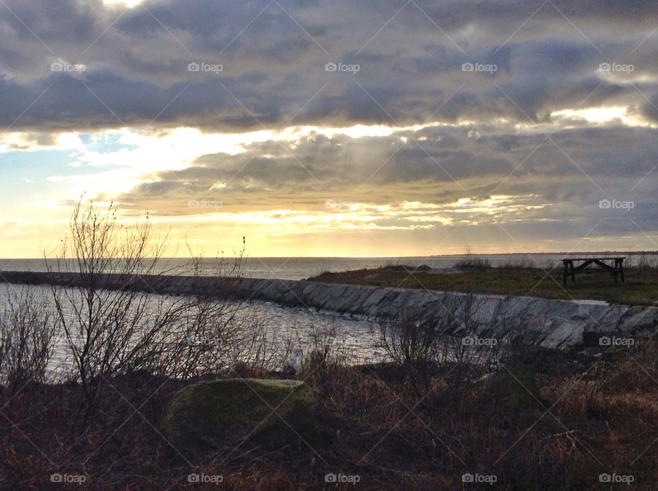 Sunset, evening,. Sunset, evening, water