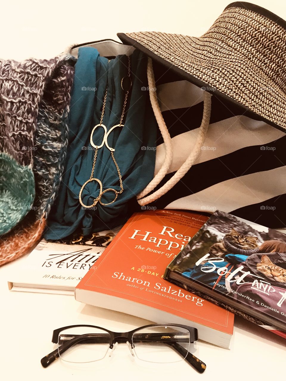 Let’s get ready to travel with best feel good reads, summer dress, sun hat, glasses, and favorite scarf! 