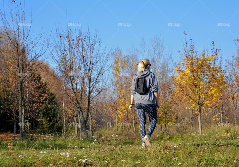 woman walking outdoor autumn time