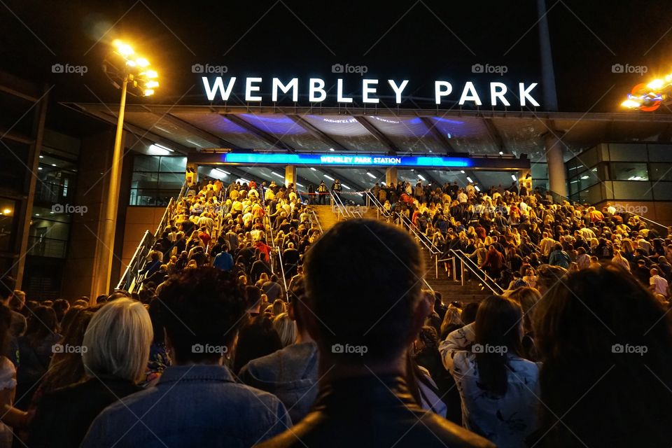 Crowd control at Wembley Park Underground Station after Ed Sheeran Concert ... 