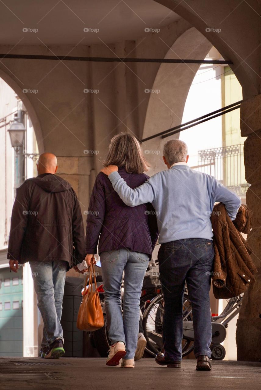 Family walk in the city 