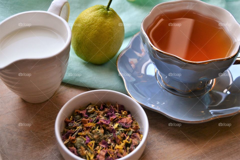 Close-up of tea cup on table