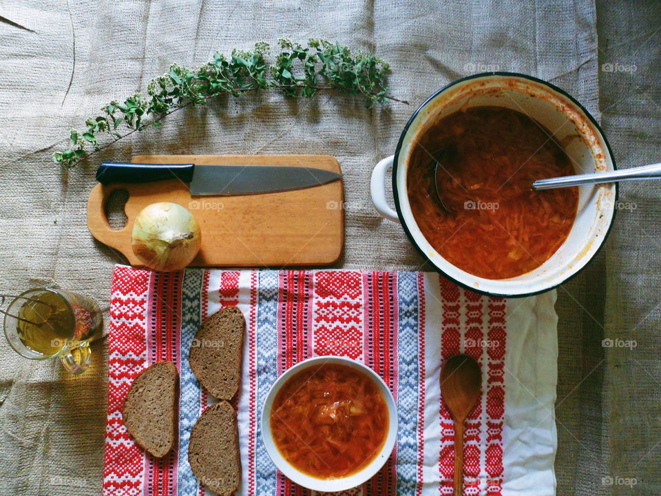 Soup with beet and other vegetables Ukrainian dish