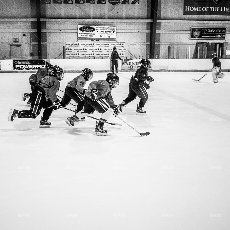 Go boys. Kids at Ice Hockey practice